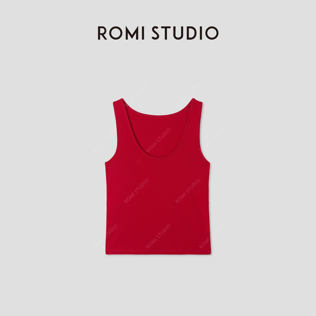 ROMI STUDIO“简约复古”高弹罗纹轻薄柔顺U领修身背心 RWCRSM2725
