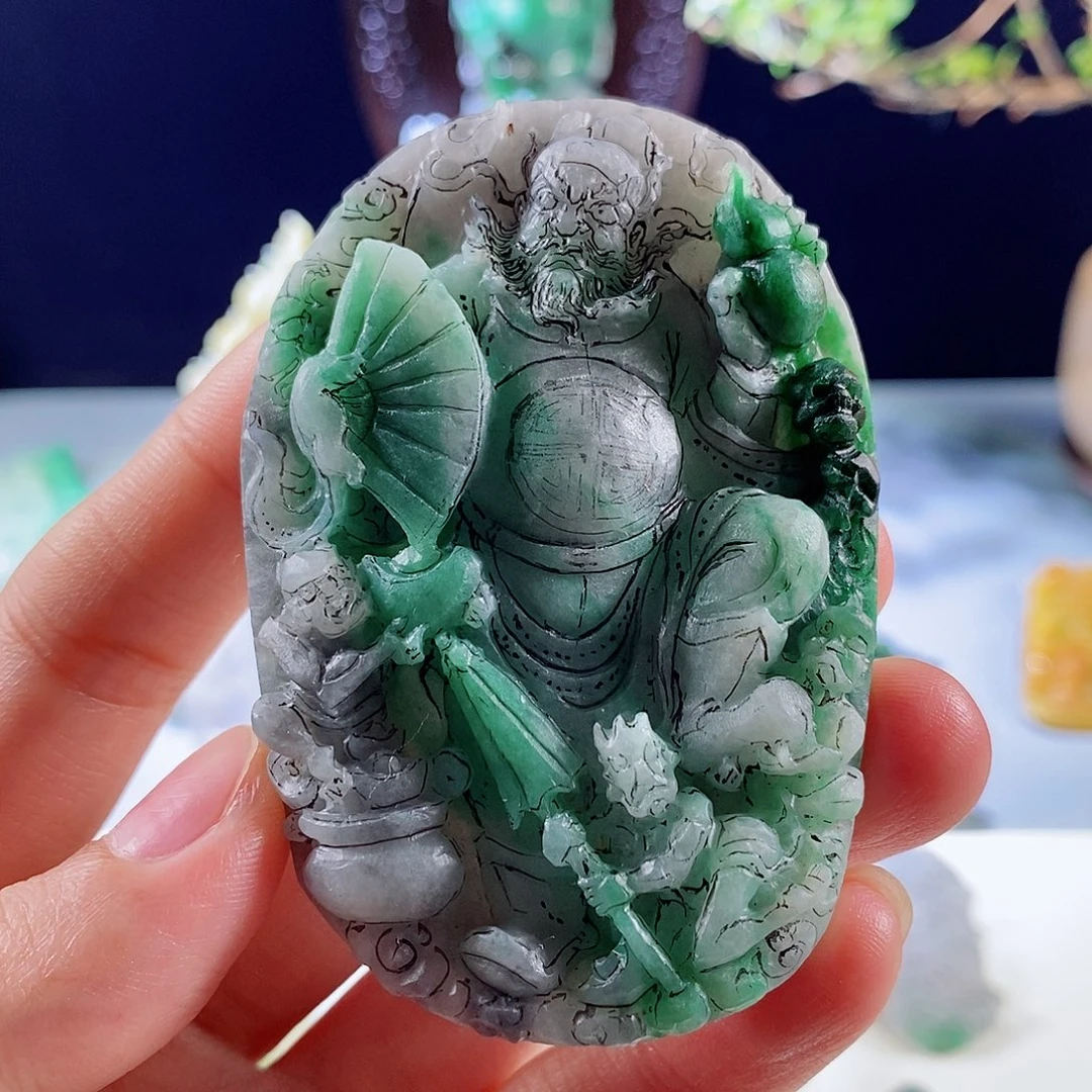 定制翡翠未镶嵌天然a货翡翠乌鸡辣绿钟馗