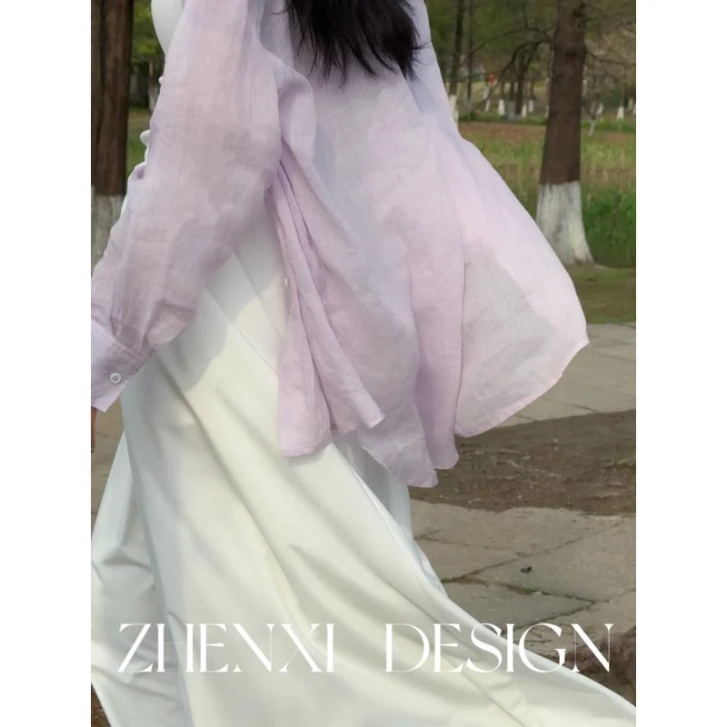 针西【珊瑚海衬衫】高个子穿搭简约纯色苎麻衬衫W90174