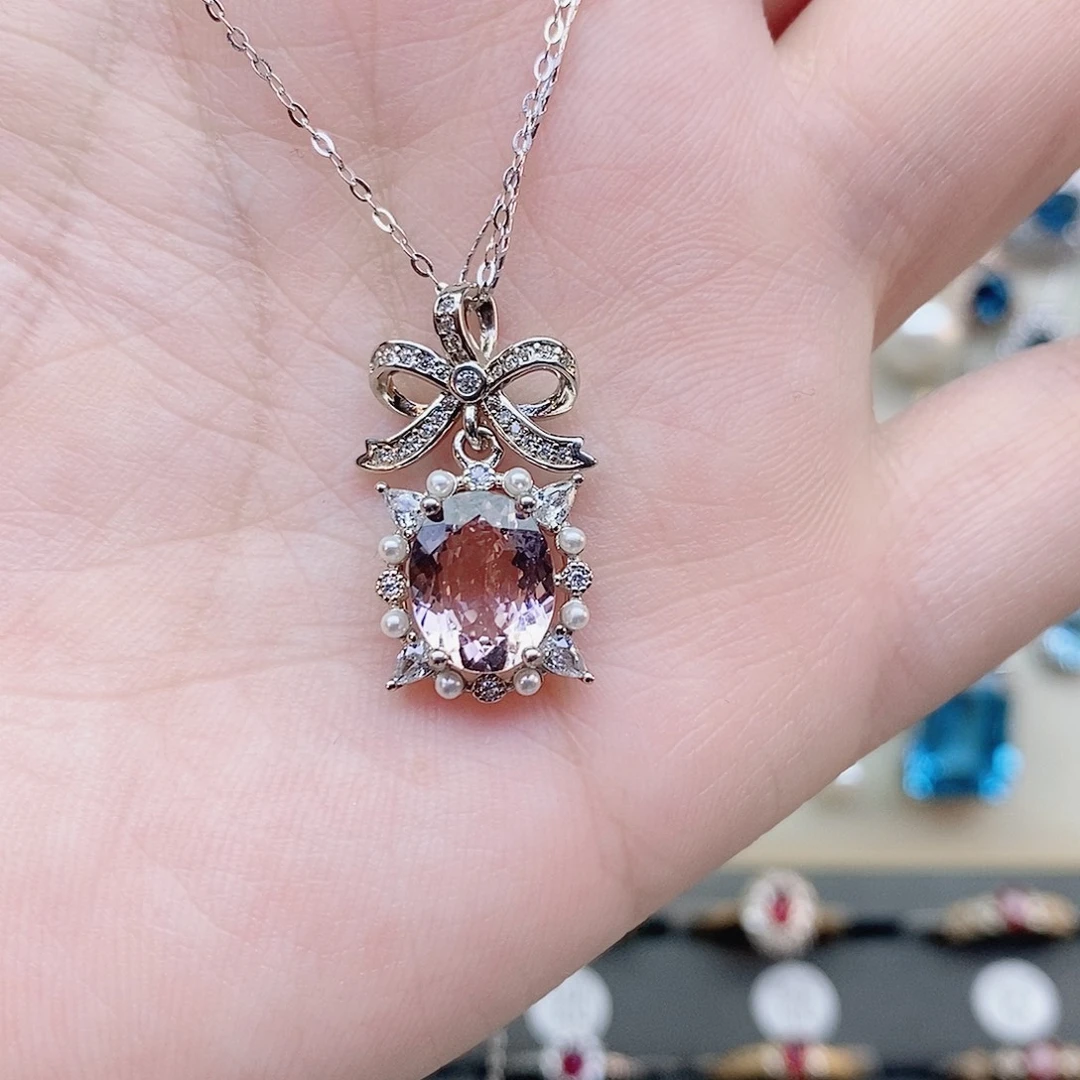 绿柱石（摩根石）吊坠(赠链)银S925镶嵌