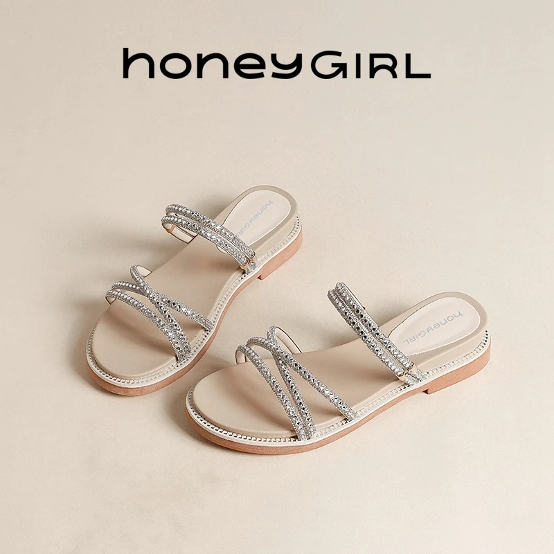 honeyGIRL2025夏季新款仙女风平底凉鞋网红时尚百搭休闲女款凉拖