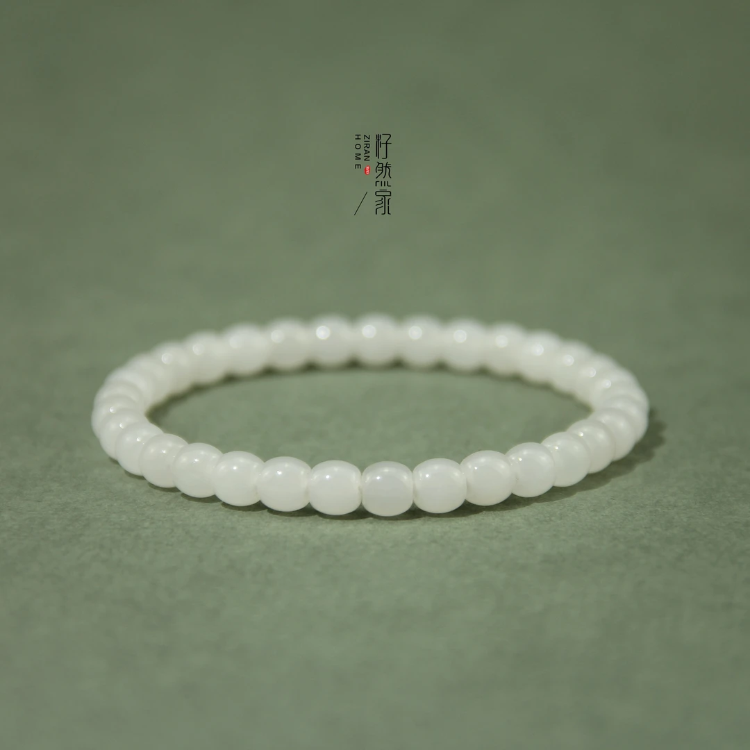 天然和田玉冰晴白月光精工直切极限弧6mm手串单圈高冰小灯泡