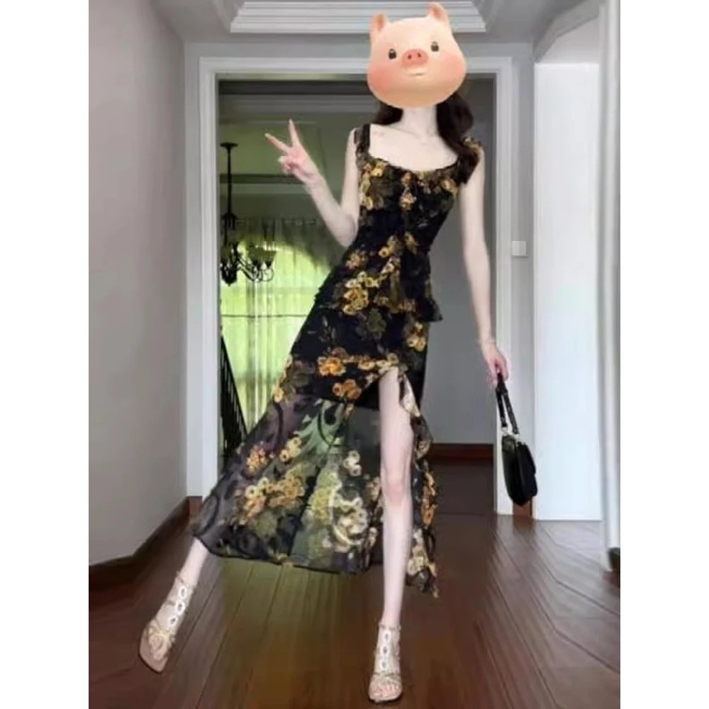 钓系约会裙茶歇法式碎花连衣裙女夏季修身气质御姐风情万种的裙子