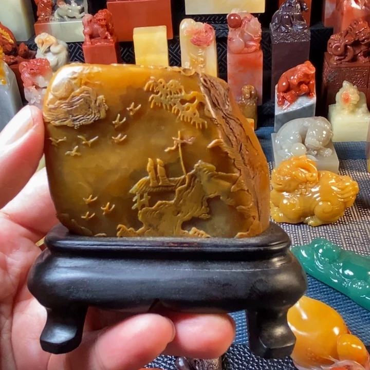 寿山石印石诗*画老挝田