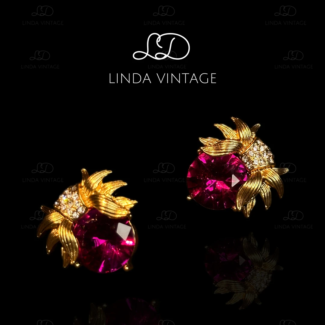 铜合金耳饰 气质轻奢时尚复古红色彩色设计师镶嵌古风欧美耳饰