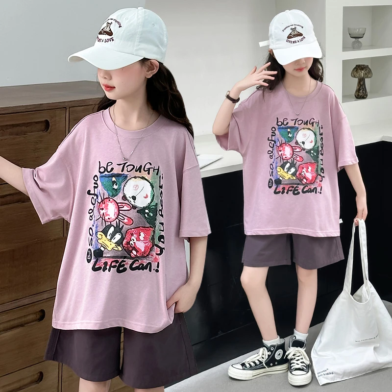 女童短袖短裤套装夏季2025新款儿童韩版休闲夏日穿搭女孩大童夏装