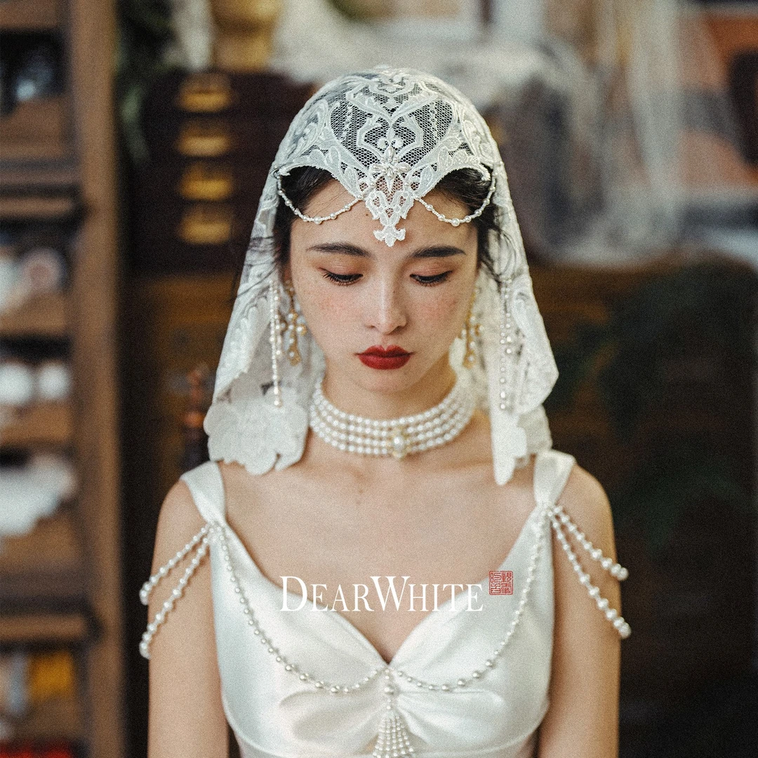 亲爱的白头纱《云谜》重工法式复古头纱订婚蕾丝新娘主婚纱头饰
