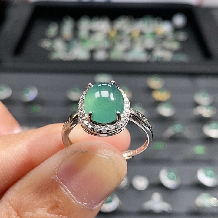 翡翠银S925镀金镶嵌戒指