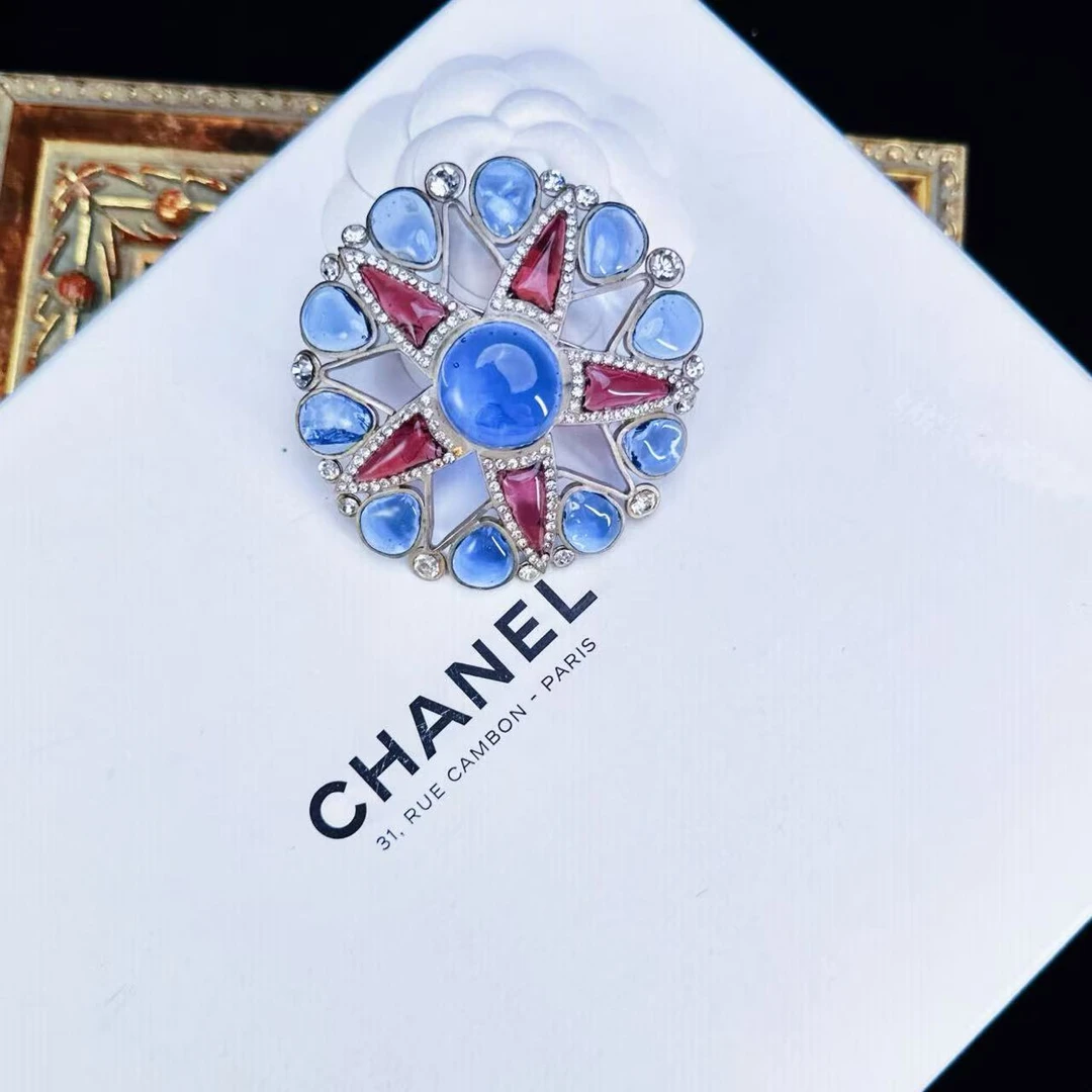 95新 Chanel/香奈儿 柚礼中古/香奈儿蓝色圆盘琉璃胸针xp