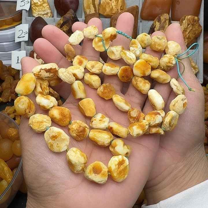 蜜蜡未镶嵌裸石天然蜜蜡白蜡打磨修形项链