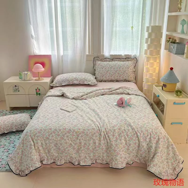 床品套件时尚磨毛宿舍床品套轻奢棉花绗缝夹棉夏凉被印花