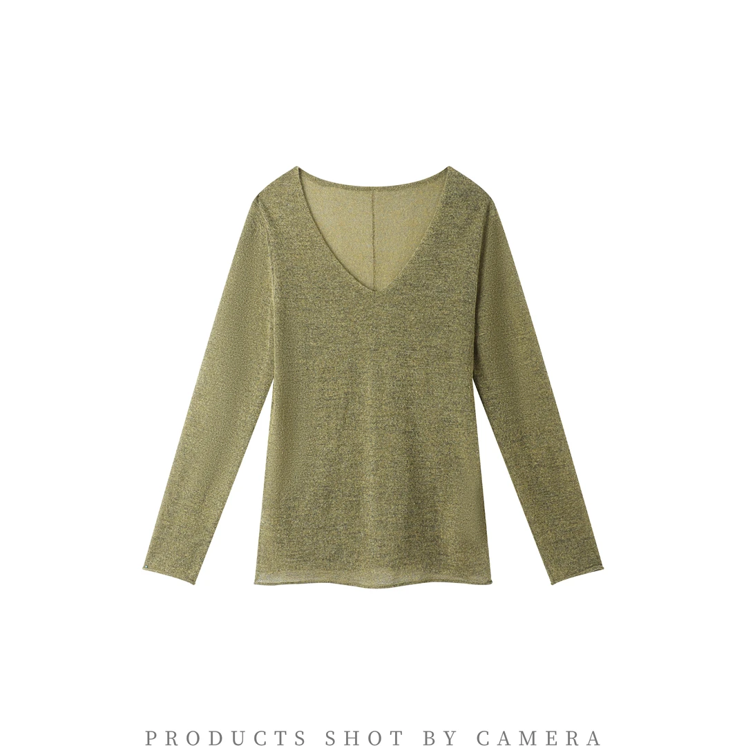 【时间织叙】2025新款早秋拼接常规款百搭长袖毛衣针织毛衫女M091-1