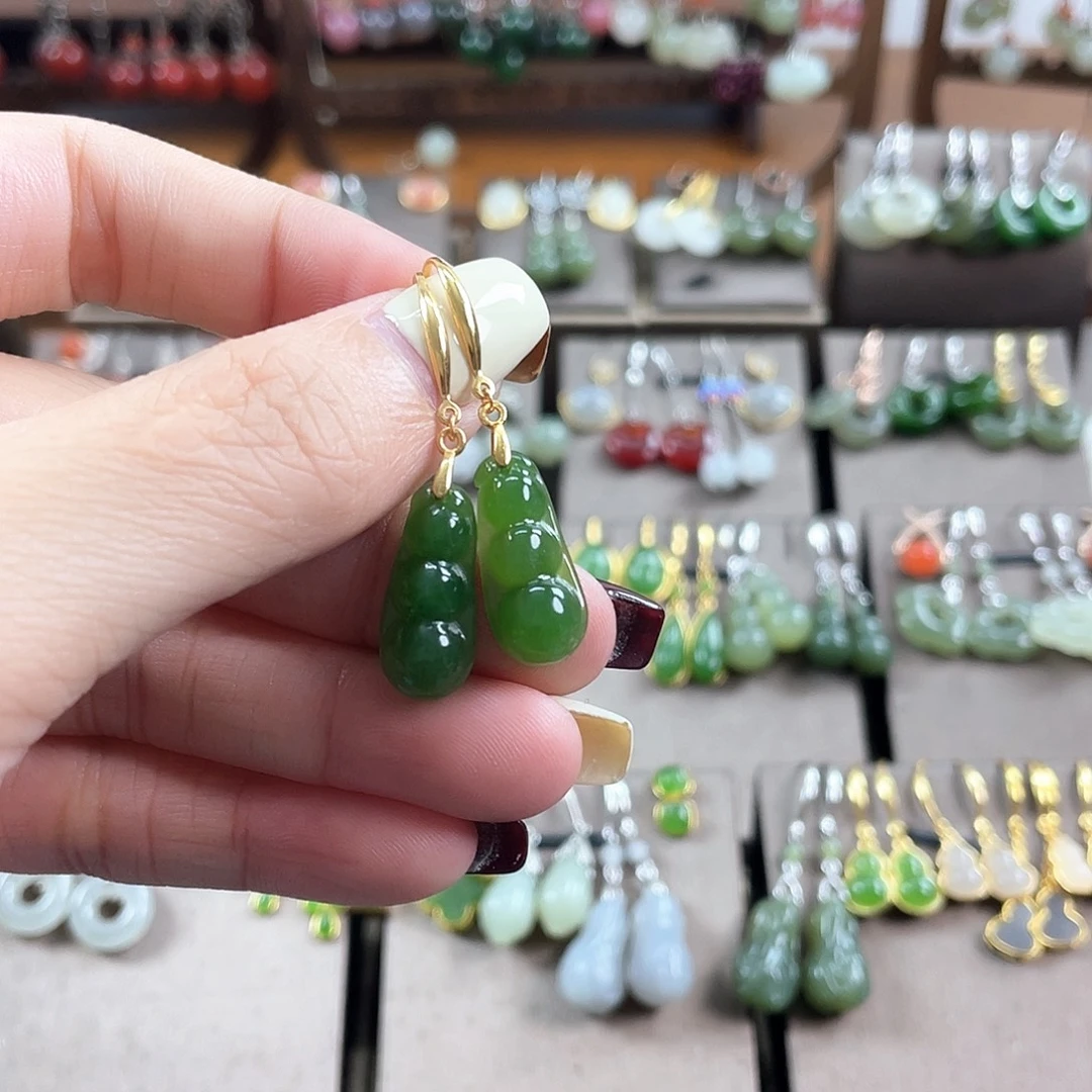 和田玉银S925镶嵌耳饰