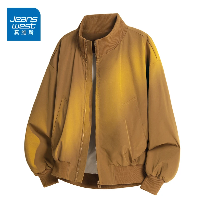 真维斯秋季夹克男款立领棒球服美式复古防风休闲工装外套2025新款