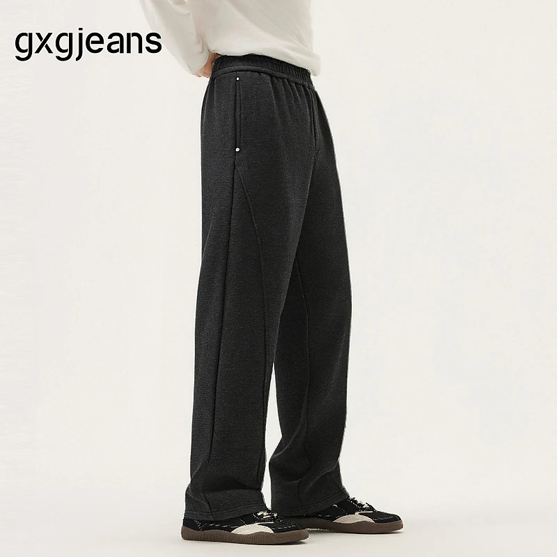 gxg.jeans黑灰铆钉设计简约宽松休闲长裤男裤厚款25冬