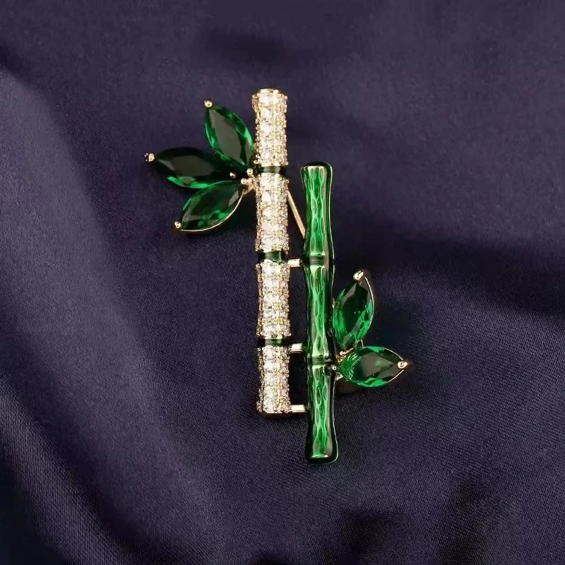 铜合金合成锆石胸针 铜合金 胸针竹节G027 胸针超闪精致胸花