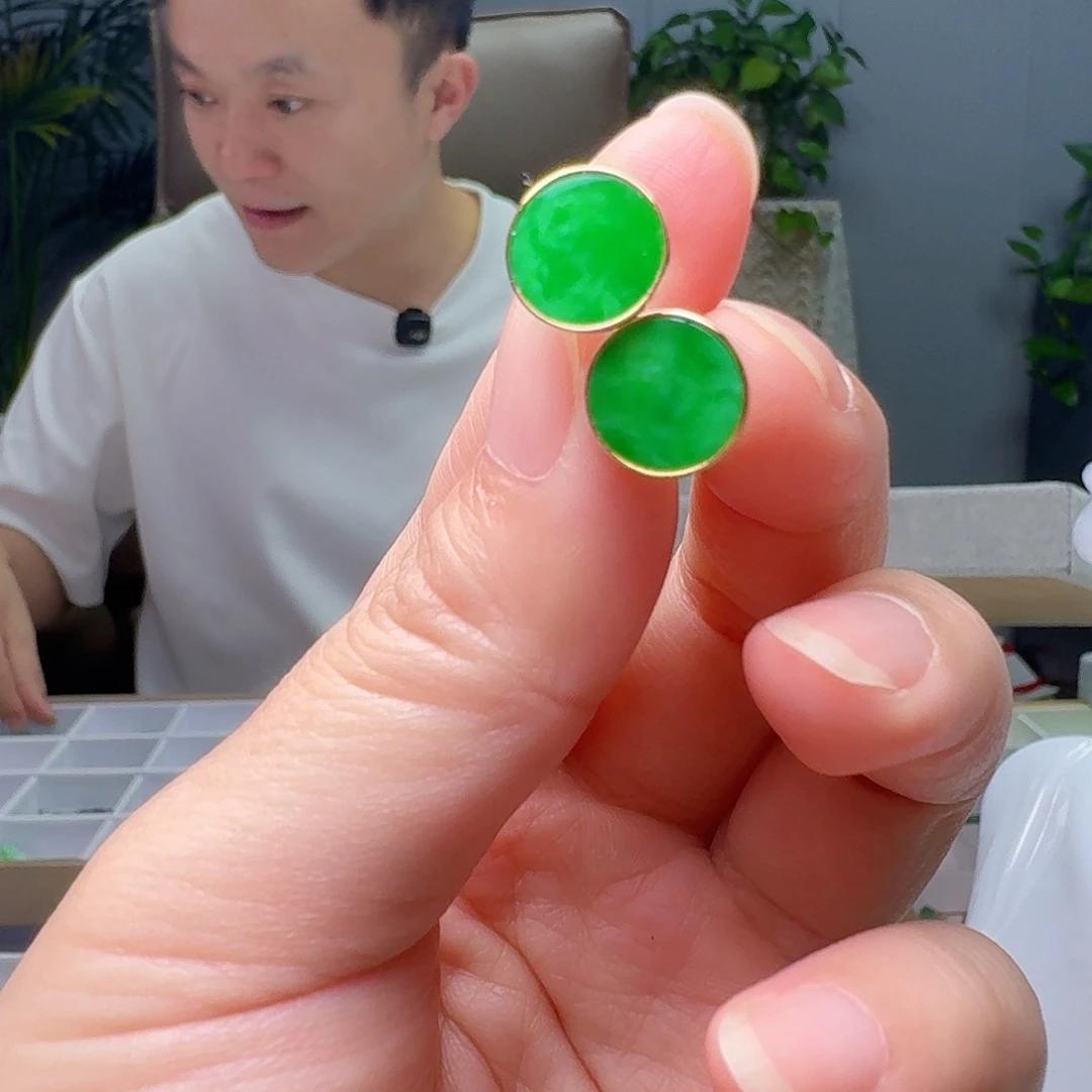 翡翠18K金镶嵌耳饰多样性发货其一
