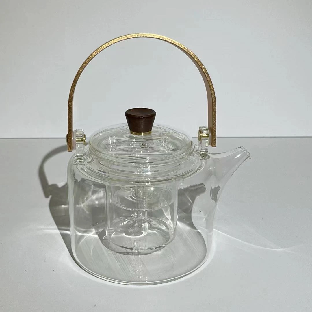 1-4直身金属提梁壶高硼硅玻璃壶茶水分离耐高温