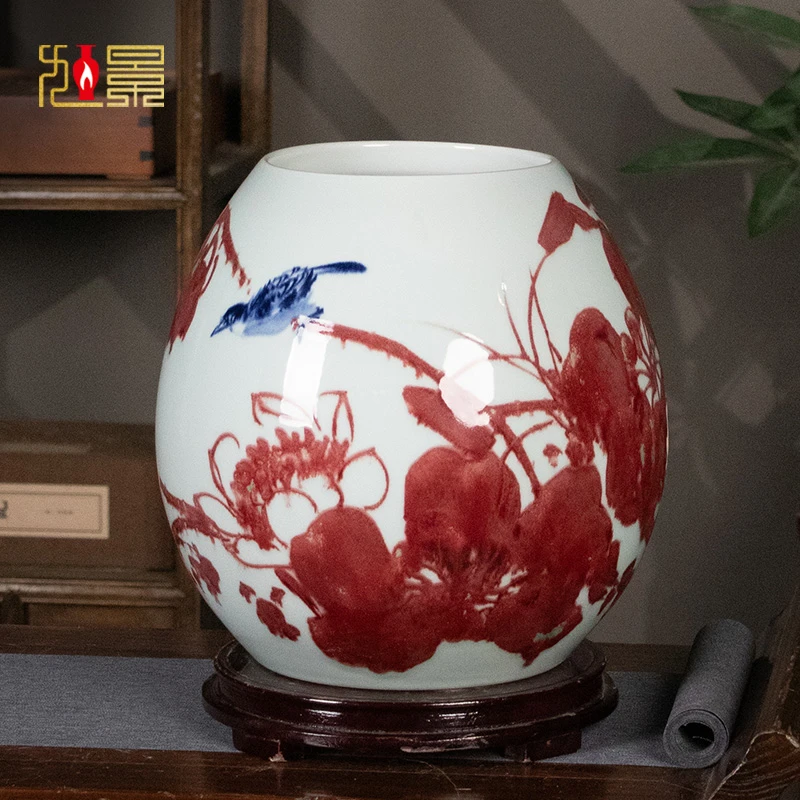 售罄勿拍--手绘鸿运来客厅办公室新房开业送礼插花瓷瓶摆件景德镇