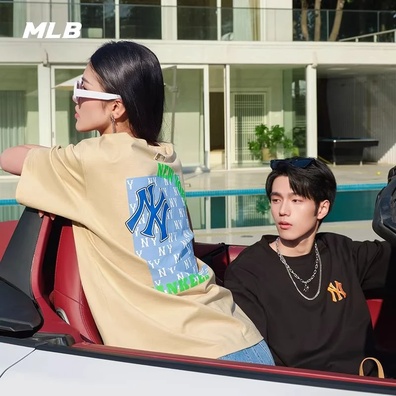 MLB官方 虞书欣明星同款情侣老花T恤纯棉宽松短袖25夏季新款