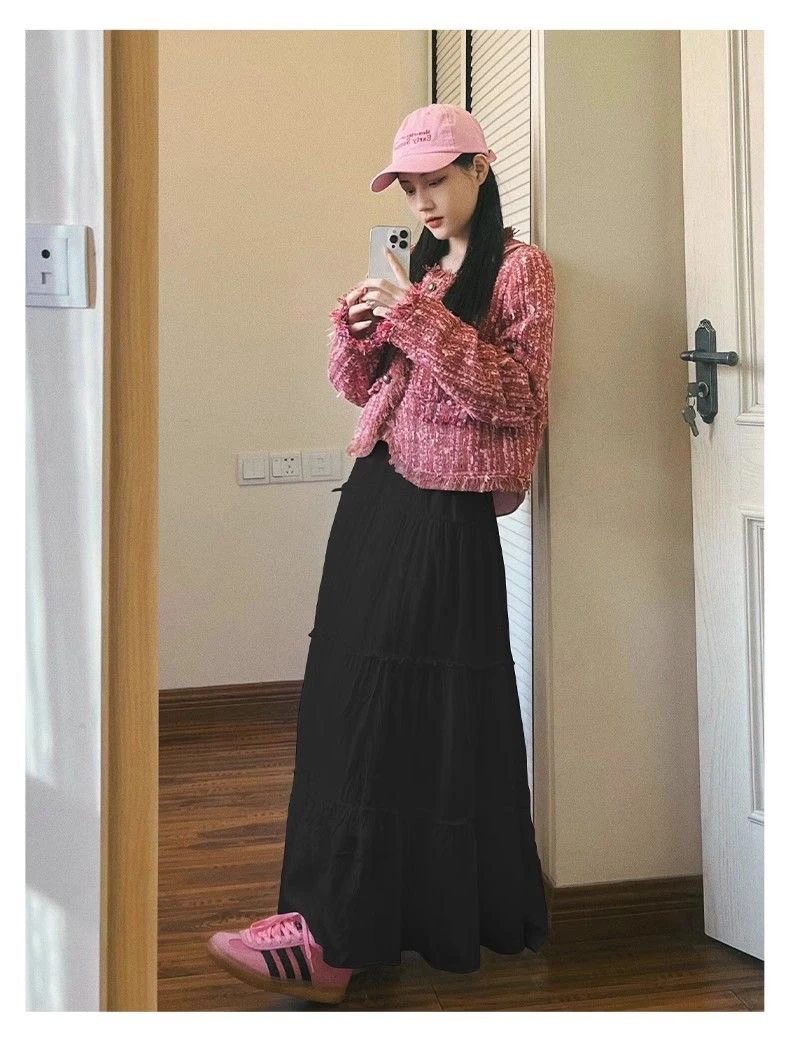 半身裙女中长款夏季高腰公主蓬蓬裙伞裙垂感a字白色蛋糕裙百褶裙