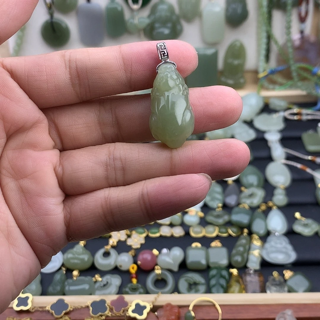 和田玉银S925镶嵌吊坠(不含链)