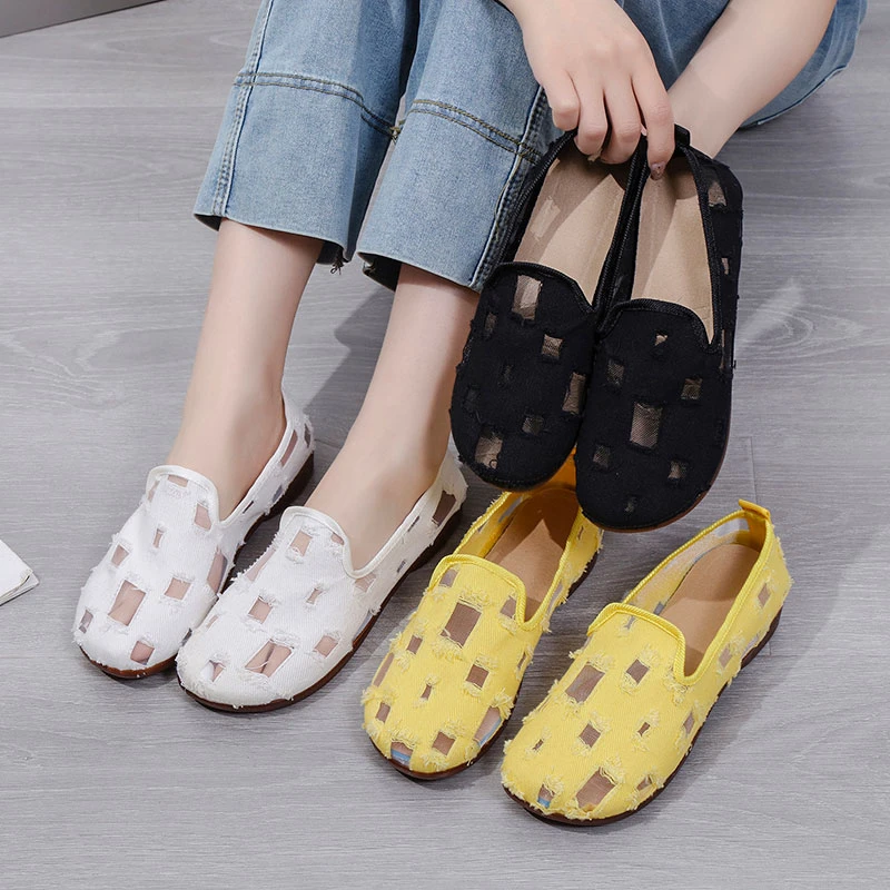 老北京布鞋2025新款平底单鞋牛筋底豆豆鞋网面镂空网鞋软底鞋子女