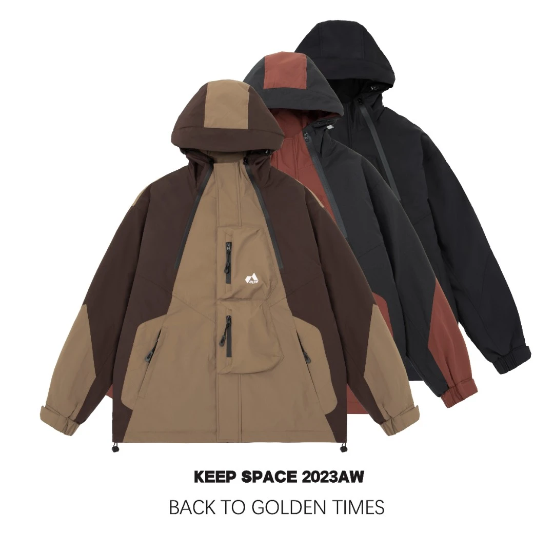 型致男装新年款冲锋衣户外拼色二棉保暖三防连帽棉衣23411#0035