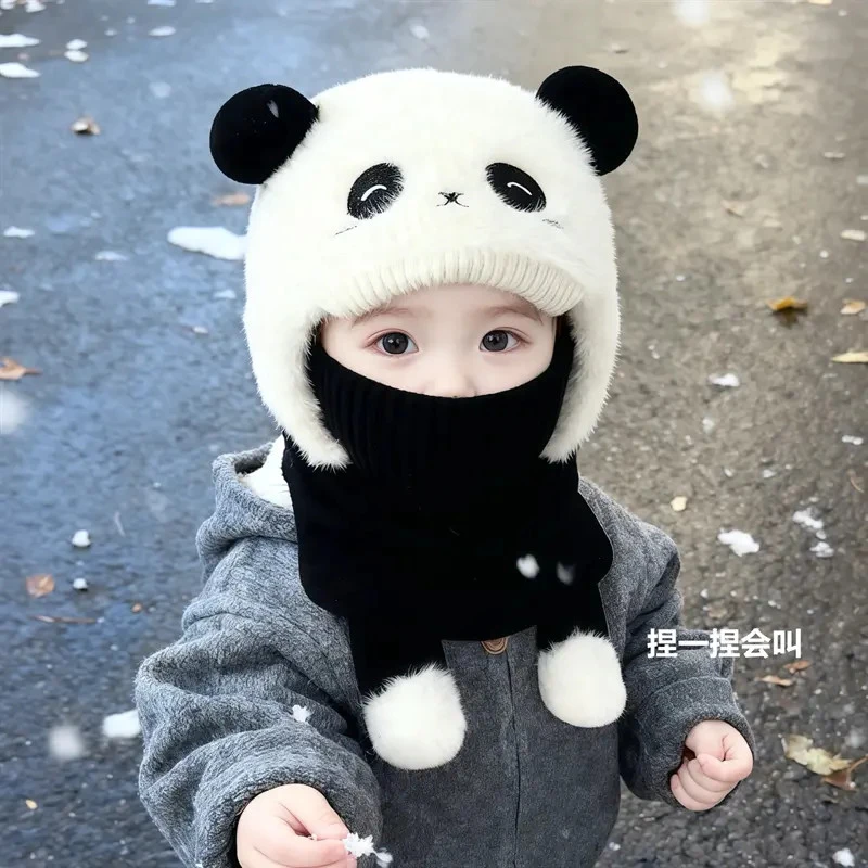 会叫的儿童帽子秋冬一体帽子围脖口罩三件套男女童宝宝加厚绒保暖