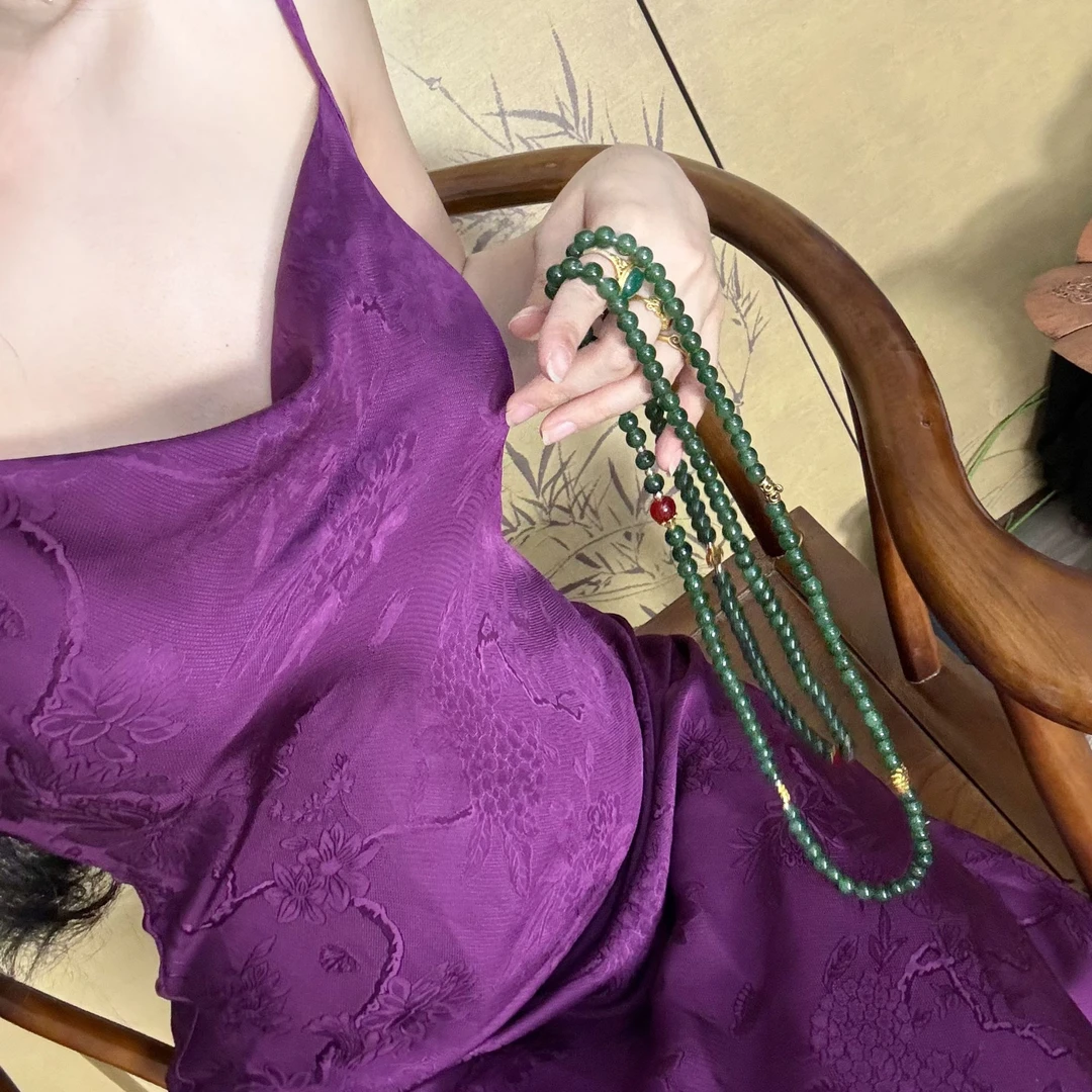 非金属树脂项链 画报夫人同款配饰绿色串珠项链