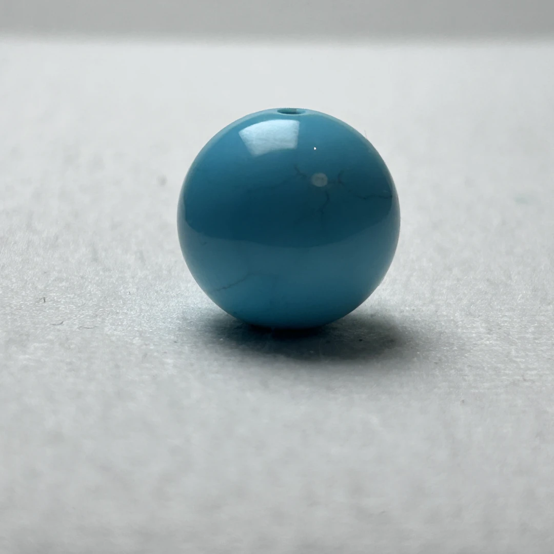 湖北竹山高瓷原矿精品绿松石蓝色圆珠19mm水草纹