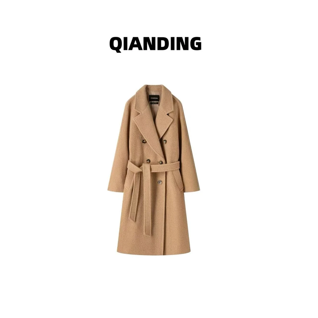 【QIANDING】“MM家毛呢”长款大衣双面呢大衣25029