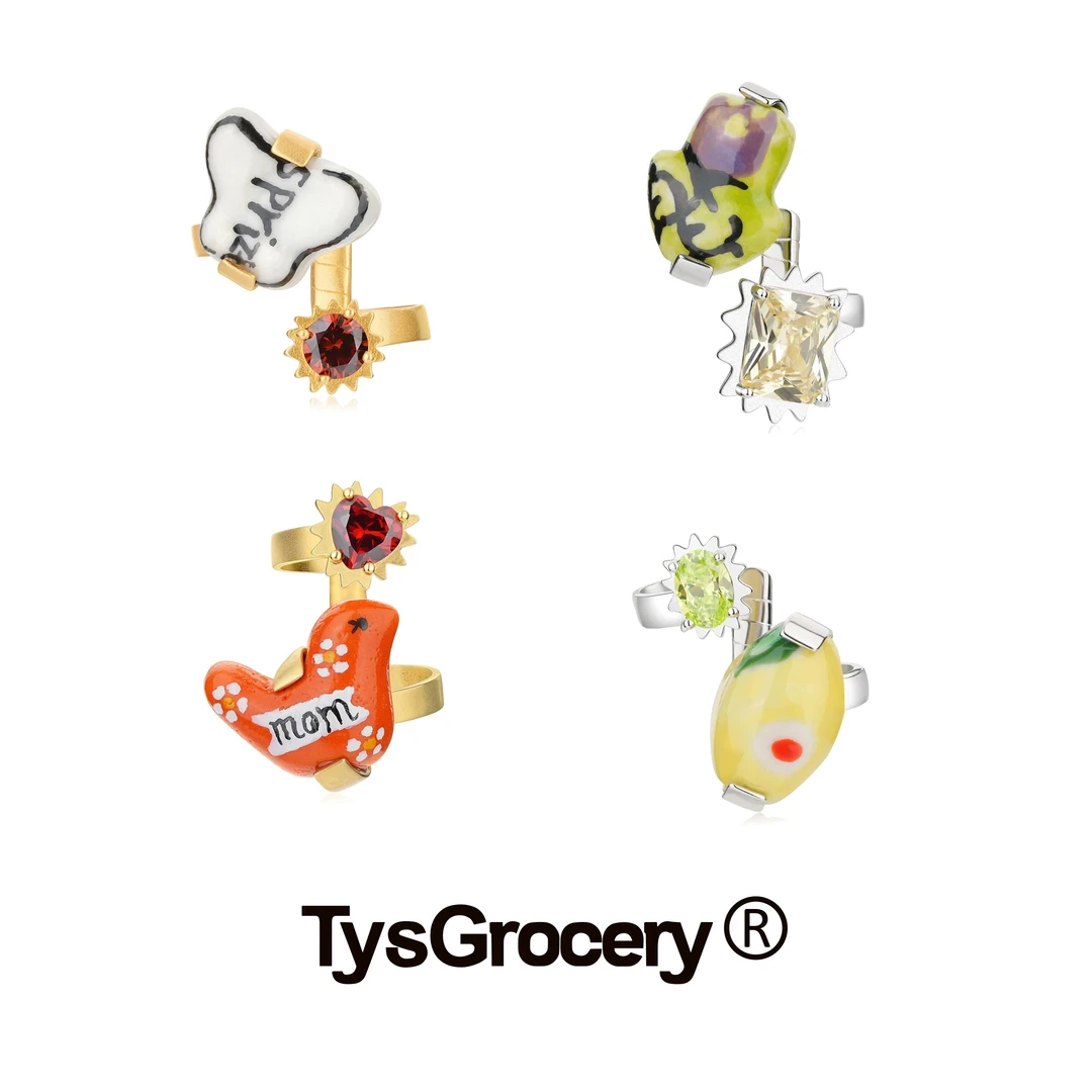 合金陶瓷戒指 TysGrocery 25 小纸条环绕手绘陶瓷戒指