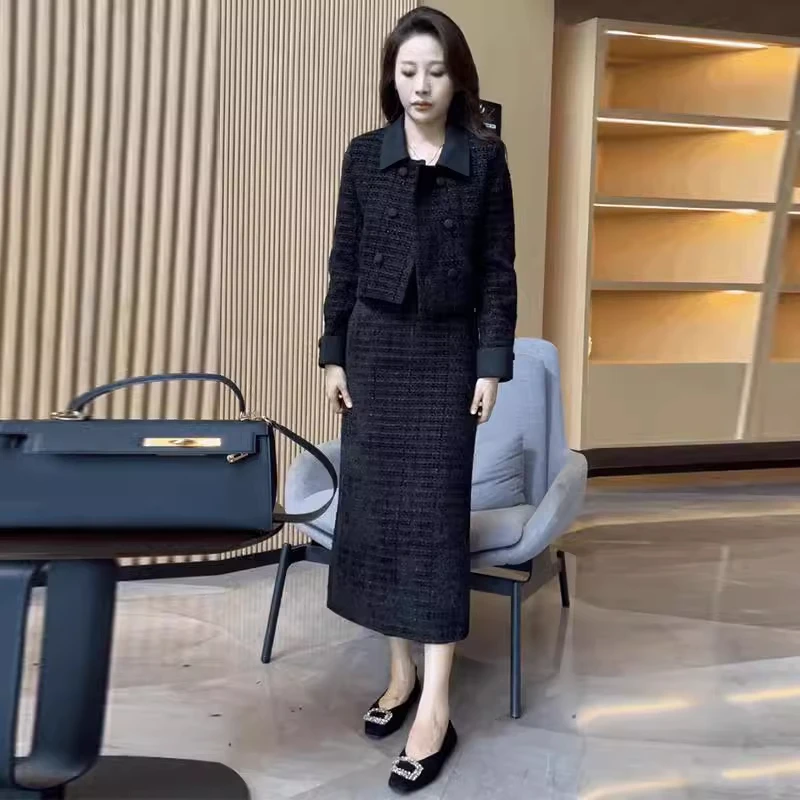 小香风套装裙女秋季新款时尚气质减龄高级感短款外套半身裙两件套
