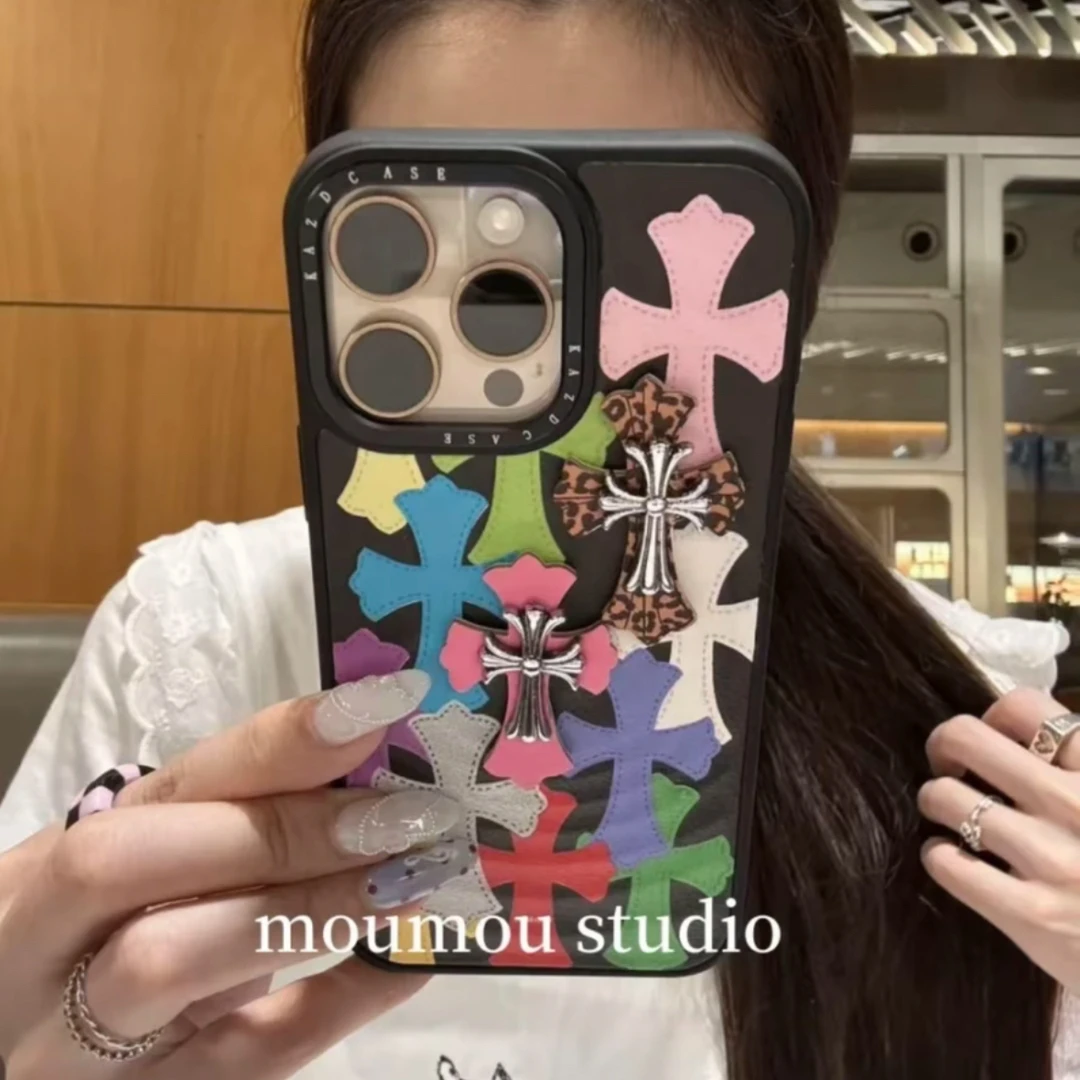 潮酷个性皮纹立体十字架适用苹果16promax手机壳新款15保护套14