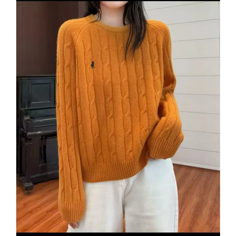 【小马刺绣】2025新款复古圆领厚款麻花针织衫秋冬新款休闲百搭套头