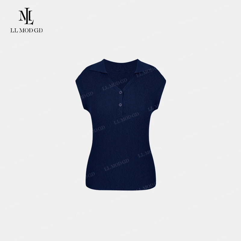 知性女神 复古简约POLO领坑条短袖针织T恤气质百搭显瘦YL-262723