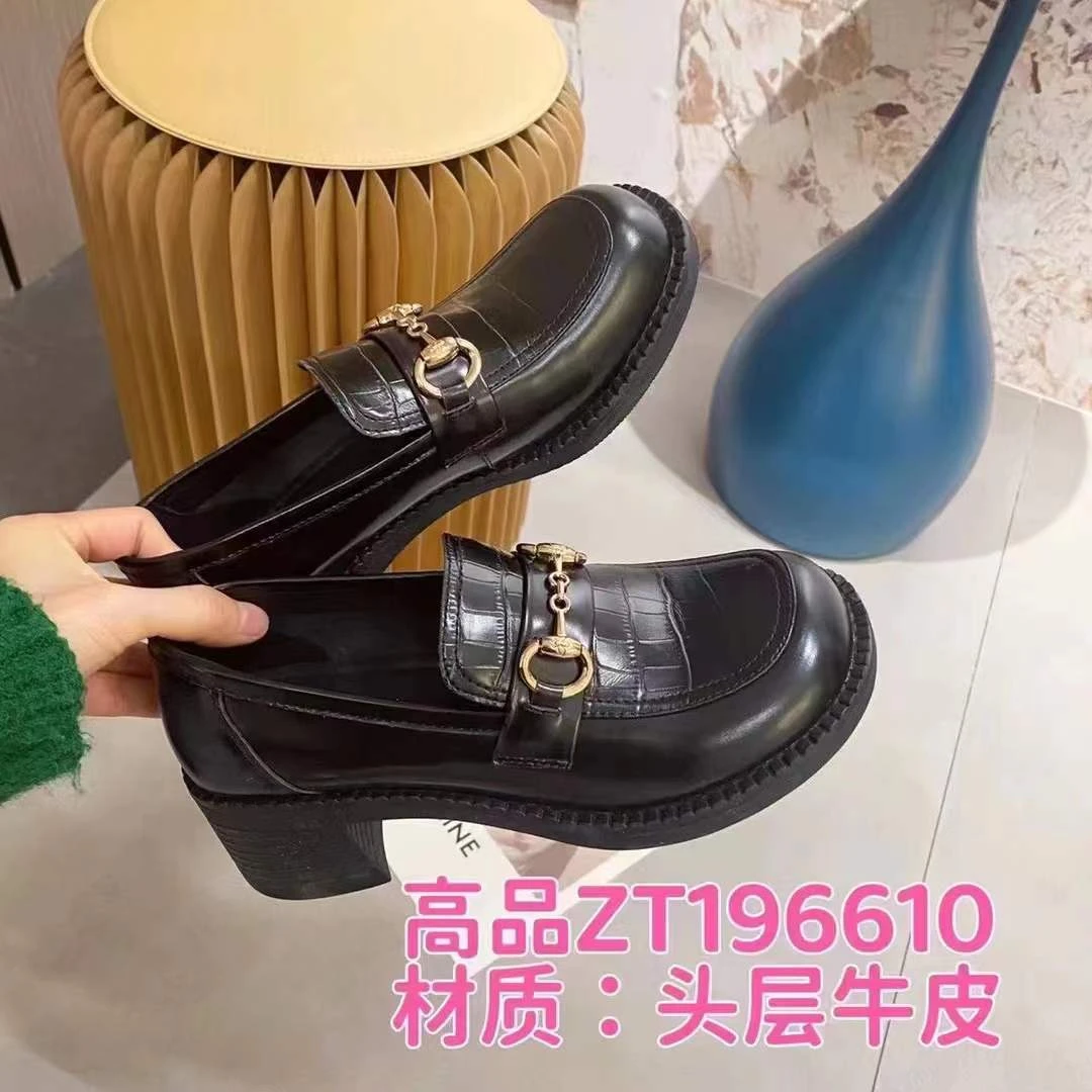 大厂出品196610金属装饰英伦单鞋套筒圆头乐福鞋英伦风高质感穿搭