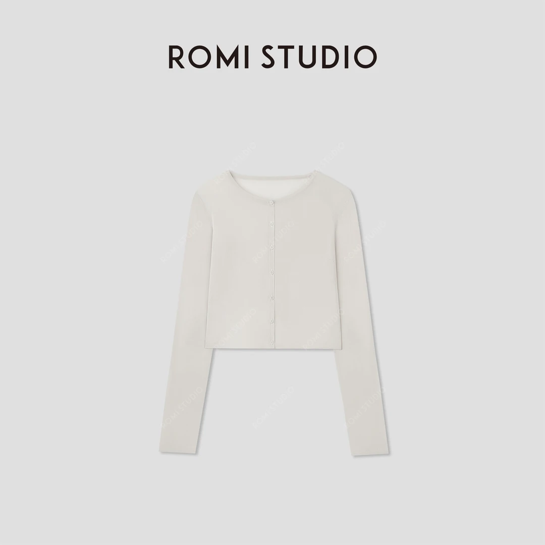 ROMI STUDIO 醋酸长绒棉混纺夏季轻薄花纱圆领针织开衫RWCRST3827