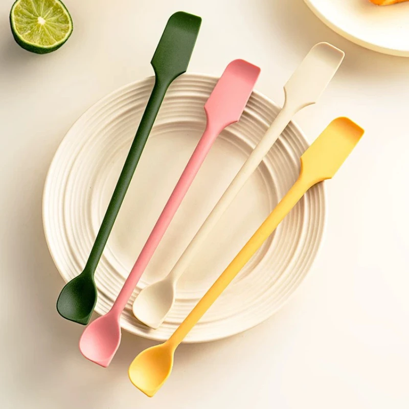 2个装硅胶双头刮刀 长柄咖啡搅拌勺 家用舀果酱小刮勺黄油抹刀