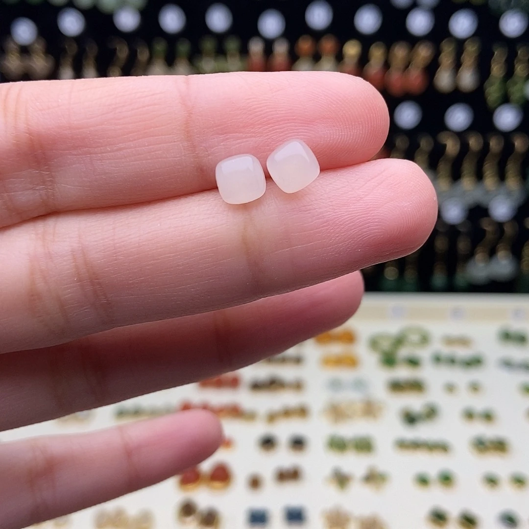 和田玉银S925镀金镶嵌耳饰