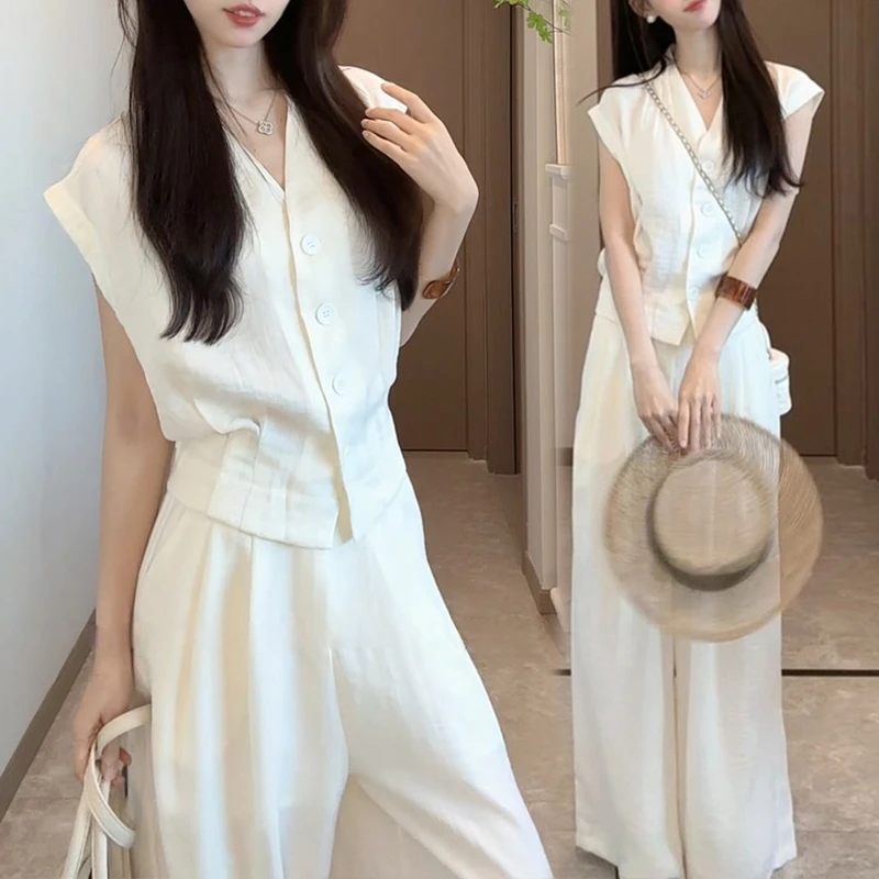 2025夏装穿搭一整套法式名媛马甲阔腿裤套装减龄女夏季新款两件套