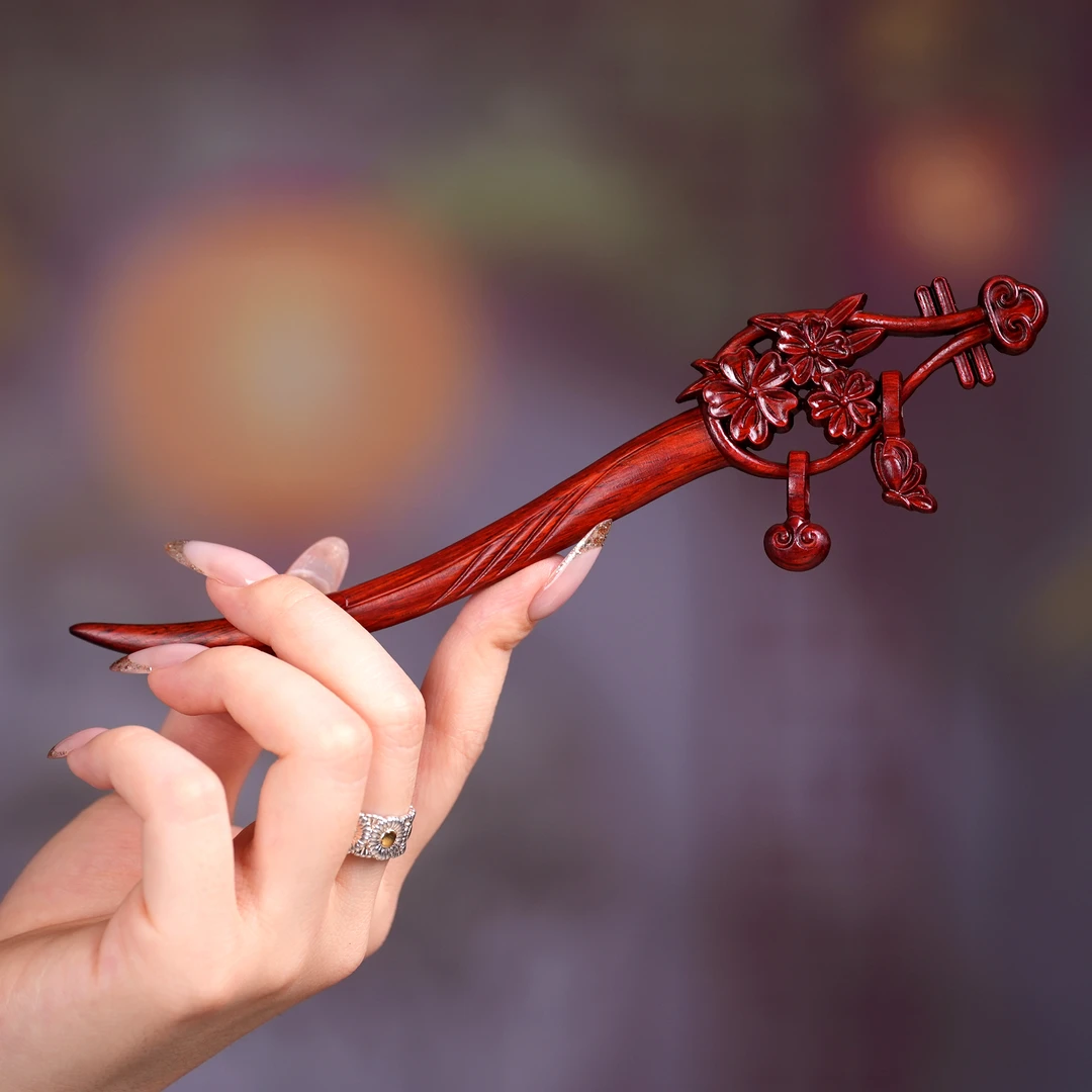 原创高级感新中式琵琶古琴发簪清冷感檀木簪子女小众古风发饰头饰