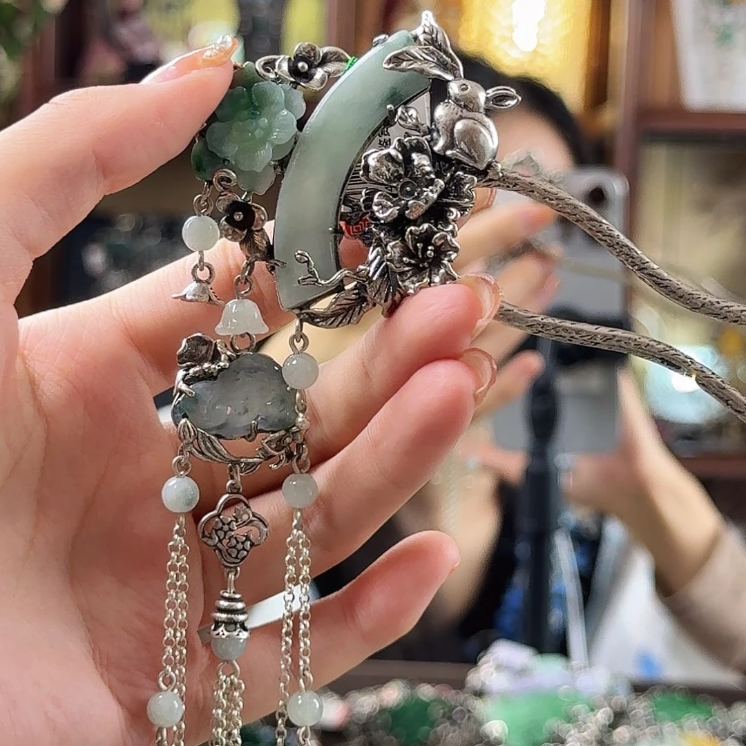 翡翠银S925镶嵌发饰