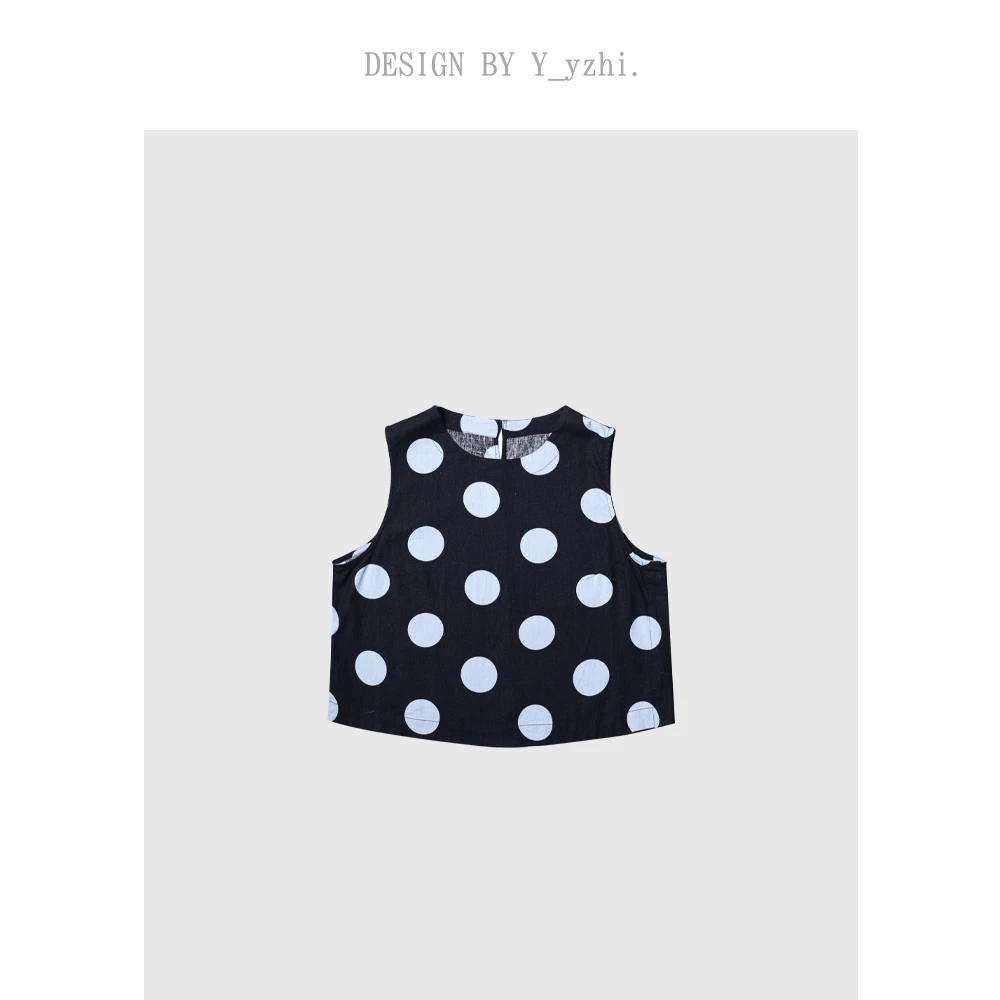 Y_yzhi 卡米｜亚麻圆领波点背心夏季外穿内搭法式别致无袖工字上衣