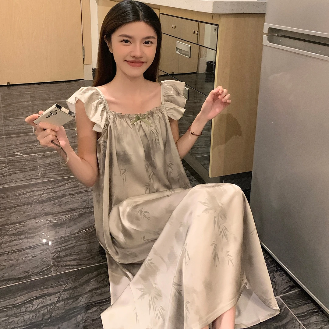 冰丝睡衣女款夏季无袖吊带小飞袖睡裙夏天薄款凉感2025新款连衣裙