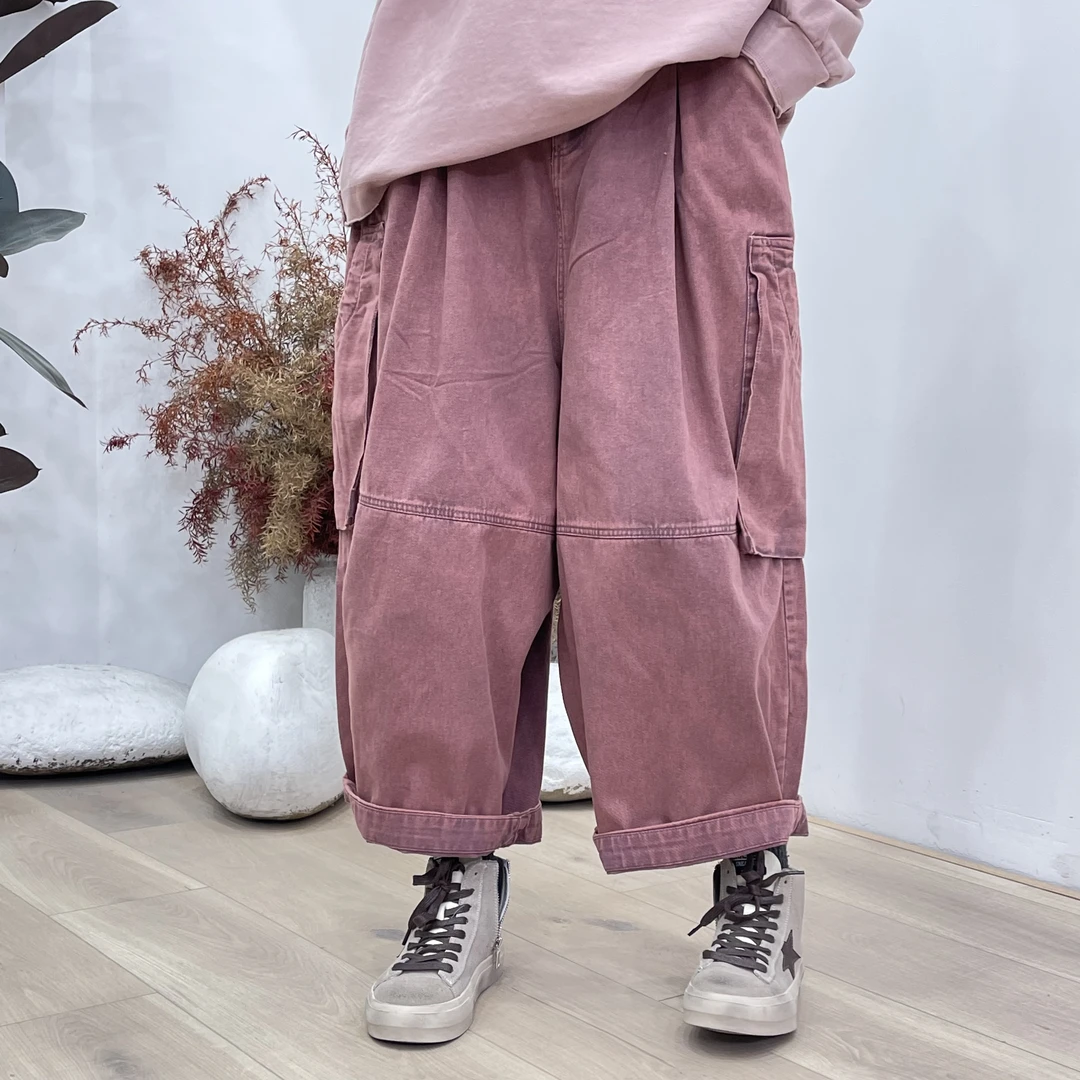 8232欧货牛仔大口袋宽松大码九分牛仔裤女