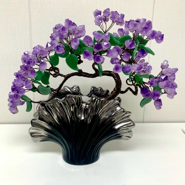 【晶之运】银杏叶摆件紫水晶发财树花瓶客厅玄关高档家居装饰摆件