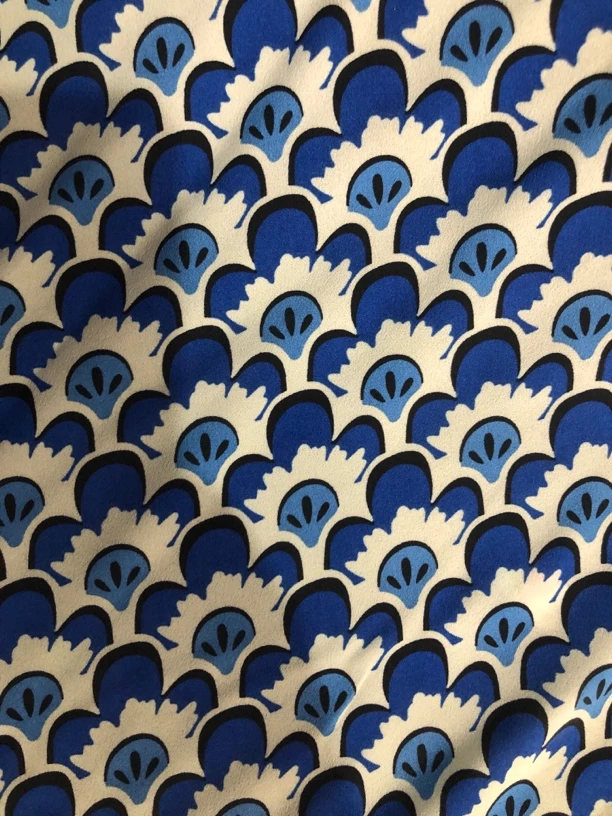 乔其纱蓝色几何印花连衣裙时装面料高档