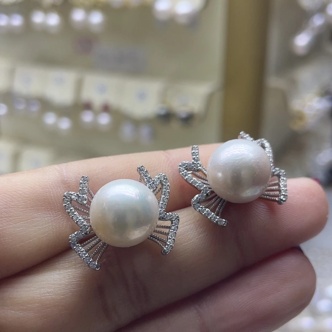 淡水珍珠耳饰银S925镶嵌